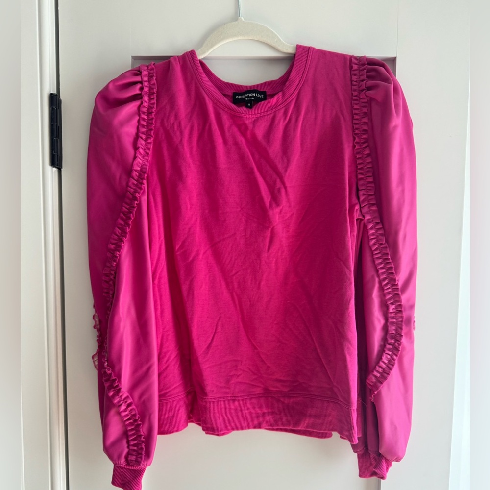 Generation Love puff faux leather shoulder sweatshirt